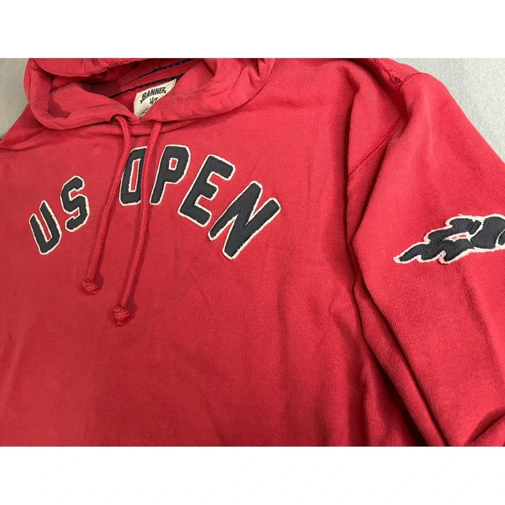 VTG Banner47 US Open‎ 2009 NYC Tennis Hoodie Mens XXL Red Cotton Sweatshirt - Picture 4 of 12